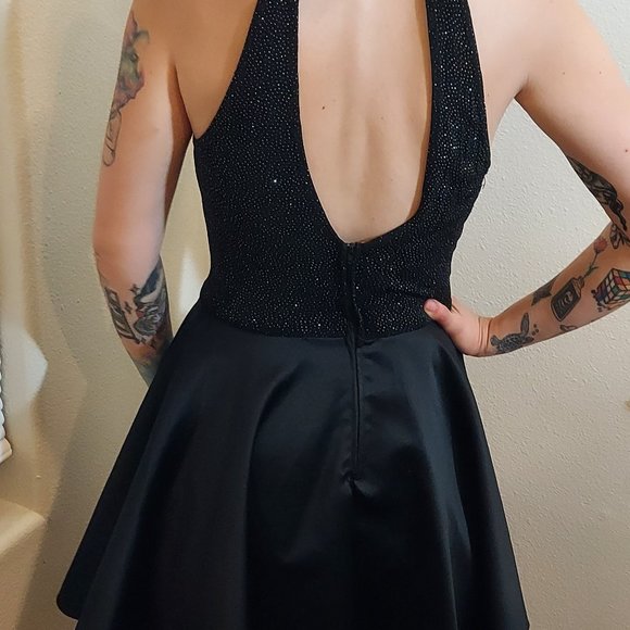 Vintage Roberta High Mock Neck Backless Sparkle Tulle Skirt Dress, Size 9/10 - Picture 2 of 11